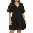thumbnail image 5 of dmqupv plus Party Dresses for Women V-Neck Casual Lace Short Size Women Swing Women Dresses with Leather Detail Black 4X-Large, 5 of 5