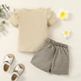 thumbnail image 4 of 3T Baby Girls Clothes Baby Girls Summer Outfits 3-4T Toddler Girls Letter Print Short Sleeve Top Plaid Shorts 2PCS Set Apricot, 4 of 8