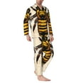 thumbnail image 2 of Fuzoiu Honey Bee Print Men's Long-Sleeved Pajama,Lounge Button Down Nightwear,Mens Notch Collar Pajama Set -XX-Large, 2 of 7