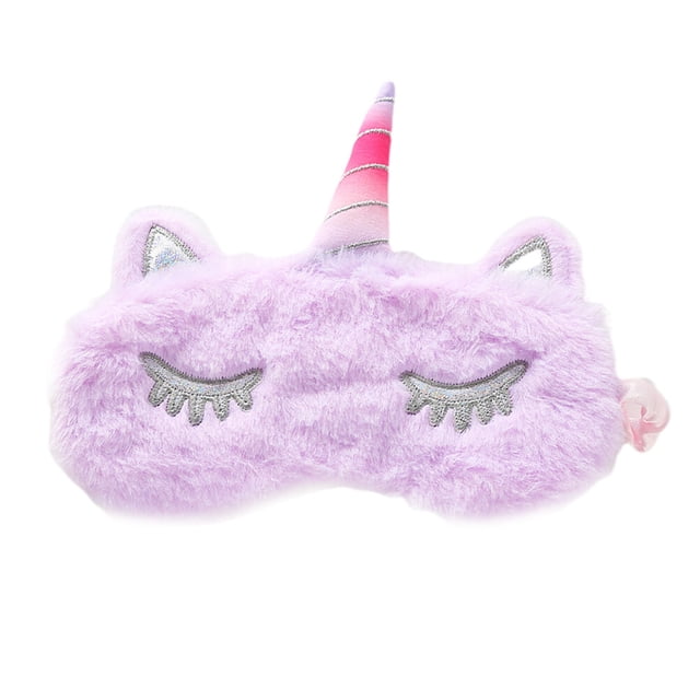 Antifaz para dormir de peluche con forma de cuerno de unicornio brillante, antifaz de dibujos animados, antifaz para dormir, siestas, viajes (morado)
