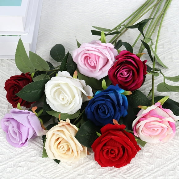 Set of 9 Pcs Artificial Flowers Fake Roses in Different Colors Long Stem Artificial Roses for Decoration(52cm,9 Different Colors)