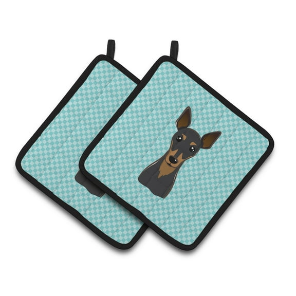 Carolines Treasures BB1178PTHD Checkerboard Blue Min Pin Pair of Pot Holders , 7.5HX7.5W, multicolor