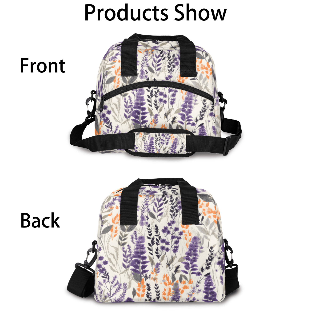 Herdesigns Floral Insulated Lunch Bag for Women Men Adults Large Reusable Lunch Box Lavender Leakproof Cooler Tote Bags with Adjustable Shoulder Strap