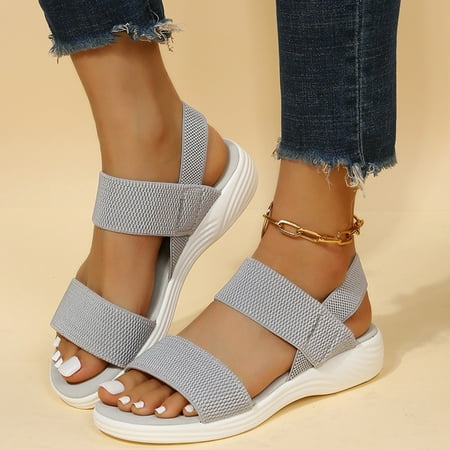 

Aayomet Walking Sandals Women Ladies Fashion Summer Solid Color Mesh Breathable Flat Fish Mouth Roman Sandals Gray 8