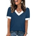 thumbnail image 2 of Women's Summer Tops V Neck Short Sleeve T-Shirts Color Block Casual Fashion Tees Clothes Navy, 2 of 9