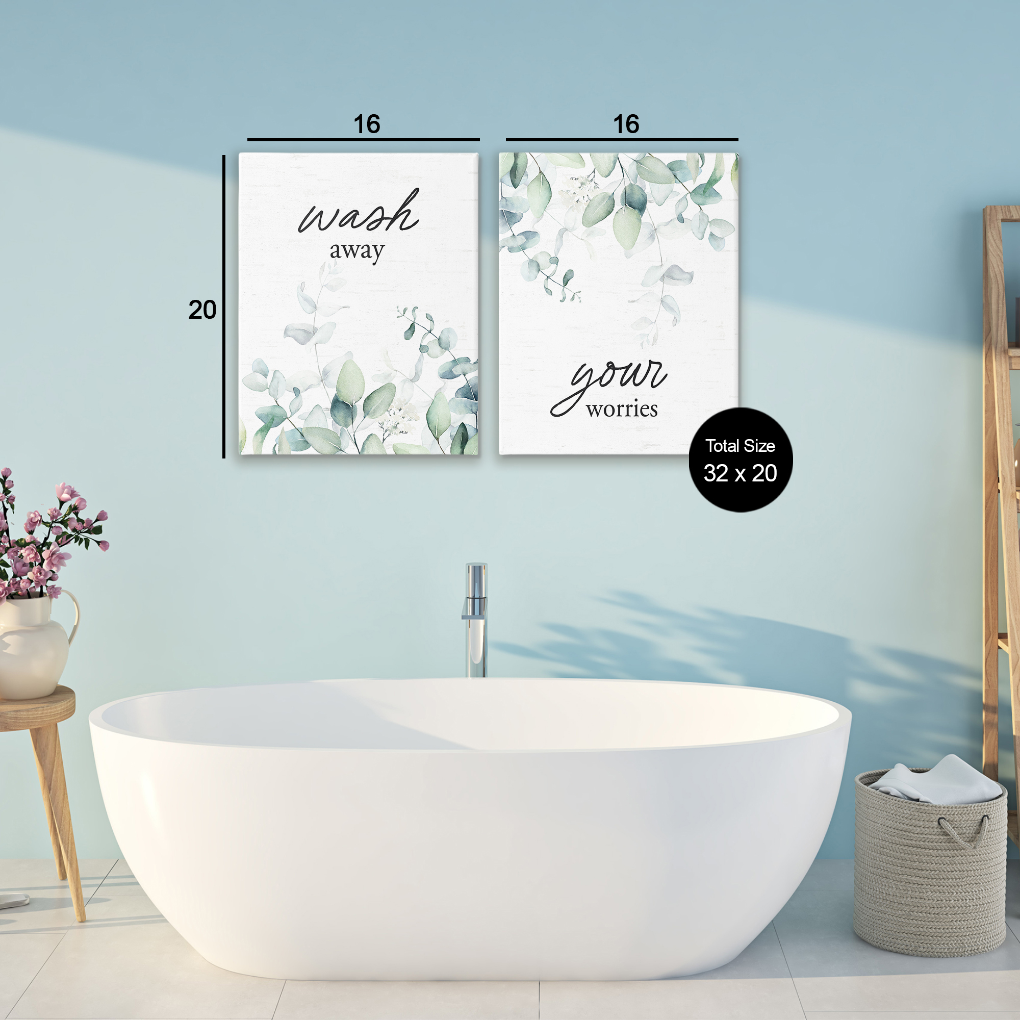 Wash Away Your Worries Leaves 2 Piece Canvas Wall Art Set, design by Lettered and Lined