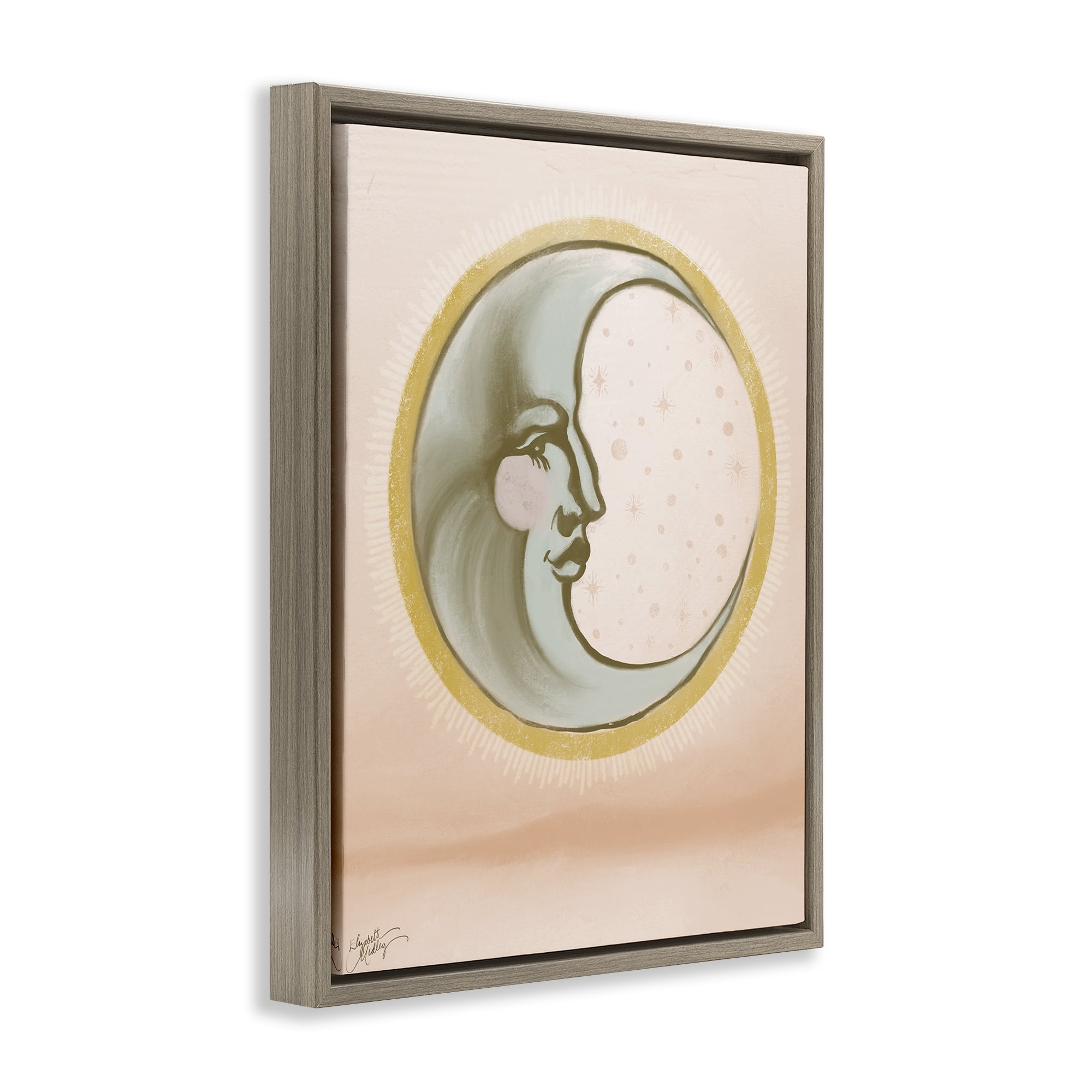 Stupell Industries Moon Face in Circle Astrology & Stars Painting Brown Floater Framed Canvas Art Print Wall Art, 17 x 21