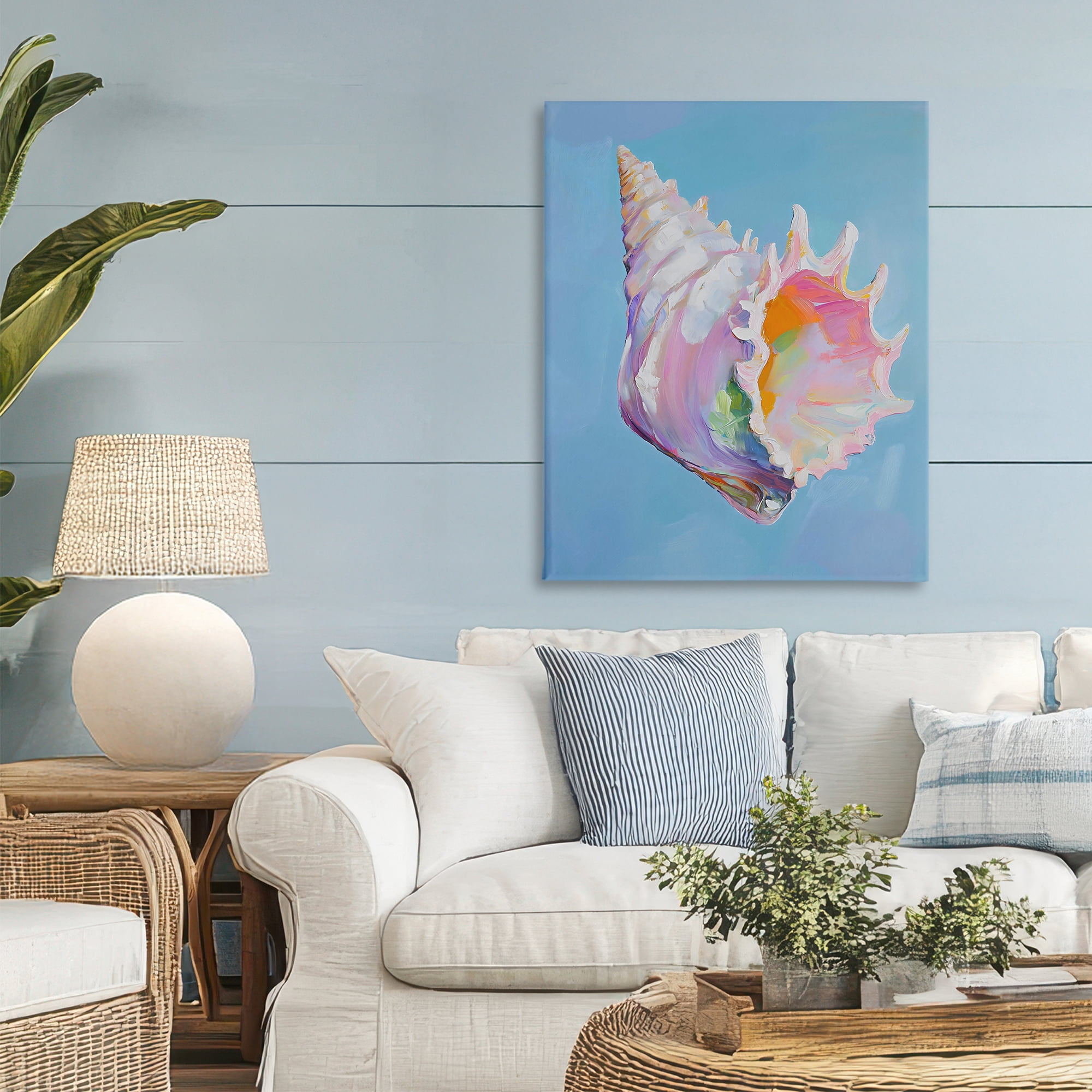 Stupell Industries Pastel Hued Conch on Blue Canvas Wall Art, design by The Prints Vibe
