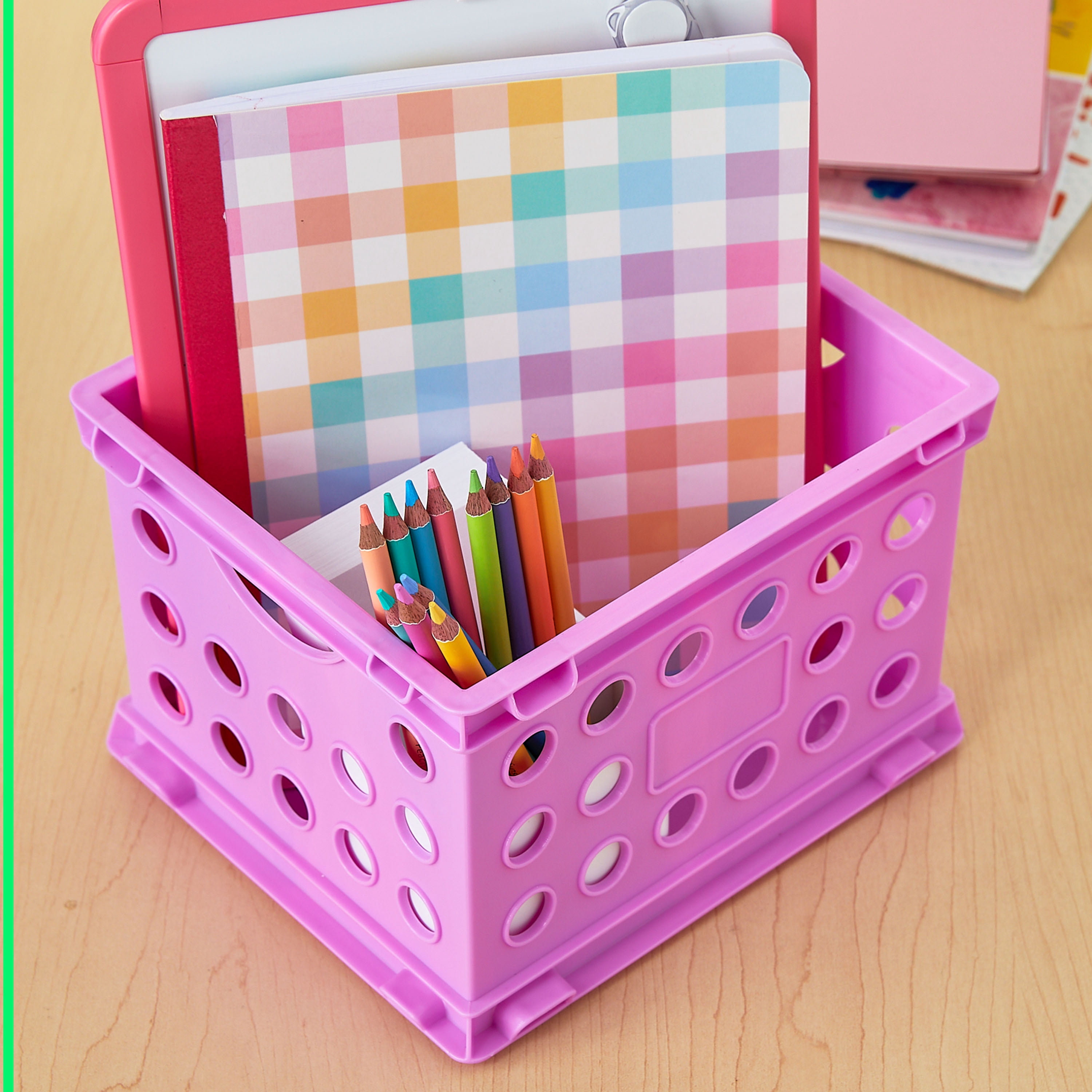 Pen+Gear Plastic Mini Crate, Modular Desktop Storage Box, Violet Glow, 1-Pack