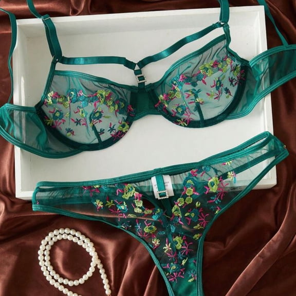 Green Floral Lingerie Set Classy