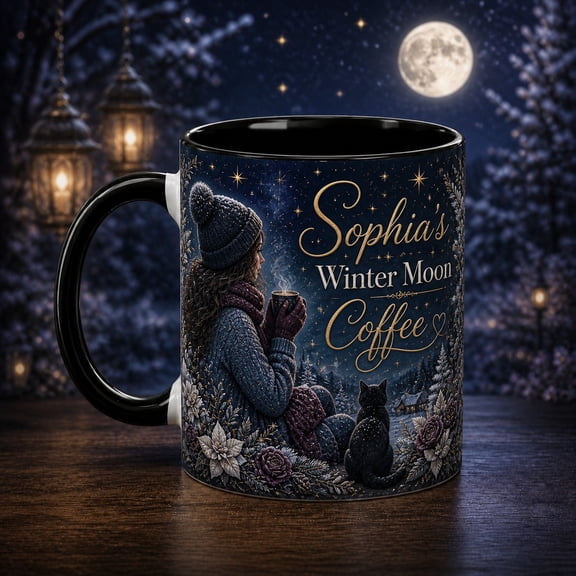 Coffee Mug Personalized Winter Moon Ceramic for Morning Coffee, Gift for Coffee Lovers