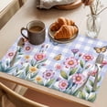 thumbnail image 3 of Pink Flowers Placemats Set of 4 Spring Floral Butterfly Leaves Plants Blue Plaid Place Mats Indoor Wipeable Table Mats Washable Dining Table Placemats for Kitchen Holiday Party Home Decor 13x19 Inch, 3 of 9