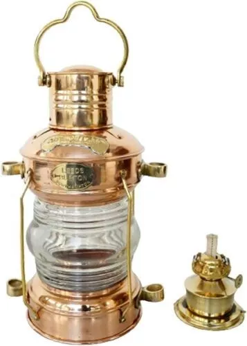 12" Vintage Brass Copper Anchor Oil Lamp Collectible Nautical Maritime Ship Lantern Oil lamp Boat Light