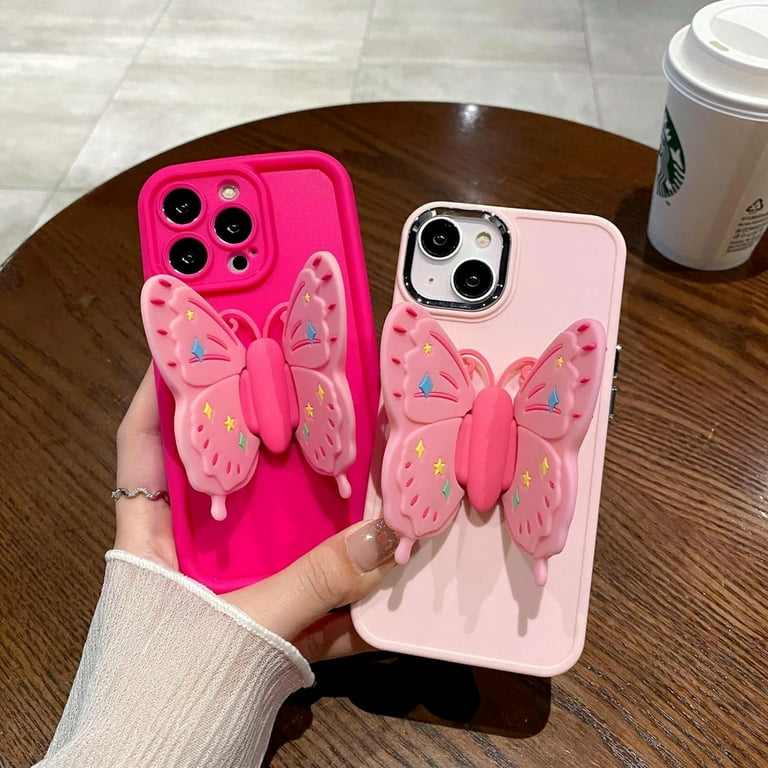 Cute Solid Color Phone Case with Butterfly Wing Holder for iPhone