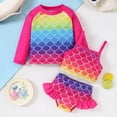 thumbnail image 5 of Girls Swimsuit 3 Piece Cover Up Kids Two Piece Floral Scale Print Top Shorts Kids Set, 5 of 9