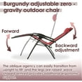 thumbnail image 4 of Oversized Zero Gravity Lounge Chair for Outdoor Use – Reclining Patio Lounger with Pillow, Foldable Lawn Chair for Sunbathing, Balcony, BBL Recovery, Camping, 300 lbs Capacity, Burgundy, 26" Wide, 4 of 7