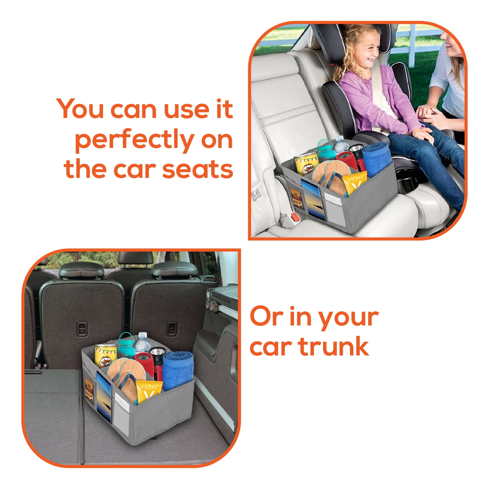 Trobo Front Seat Organizer, Multifunctional Foldable Back Seat Organizers And Storage For Kids, Car Backseat Console Caddy With 4 Inside Compartments And 6 Outside Pockets, Travel Accessories, Grey