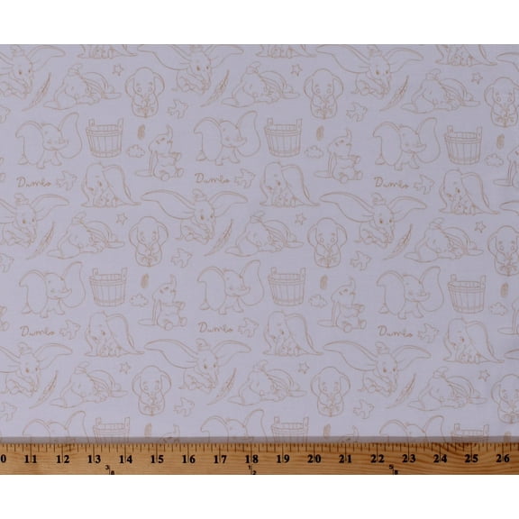 Cotton Dumbo Sketches Cute Baby Elephants Disney Kids* Cotton Fabric Print by the Yard (7520M-7C)
