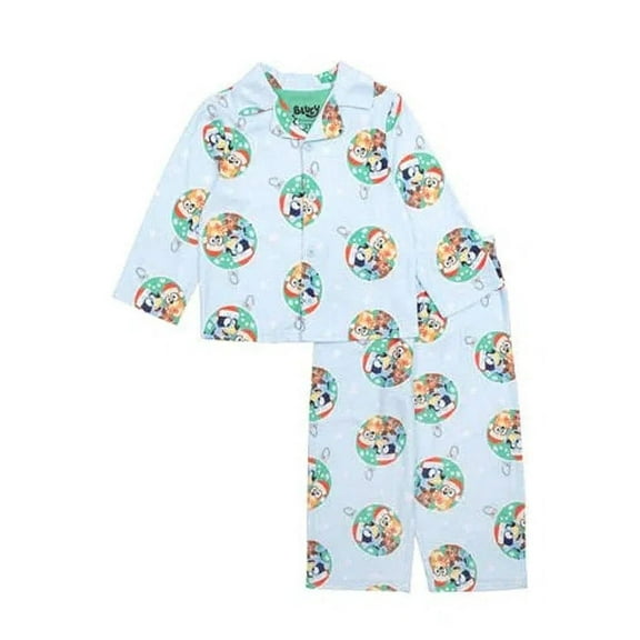 Bluey and Bingo Toddler Boy's Christmas Holiday Print Blue Flannel Pajama Set (Size 4T)