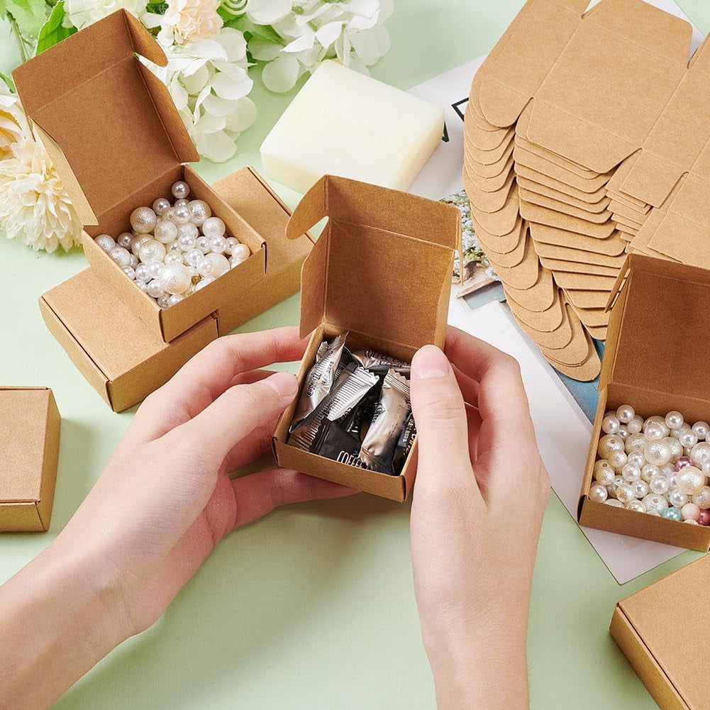 100Pcs Mini Cardboard Boxes 2.2x2.2x1 Inch Brown Cardboard Gift Boxes Jewelry Kraft Box Small Corrugated Mailer Boxes Mini Boxes for Present Wrapping Packaging Small Items BurlyWood