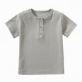thumbnail image 4 of Godom Boys Short Sleeve Shirt with 3 Button, Henley Shirt for Boys & Girls, Polo Shirt Without Collar,Light Gray, 4 of 6