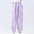 thumbnail image 2 of Cargo Pants Kids Loose Fit Cargo Joggers Straight Leg Purple Cargo with Pockets Girls Clothing Size 6-7 Years, 2 of 5