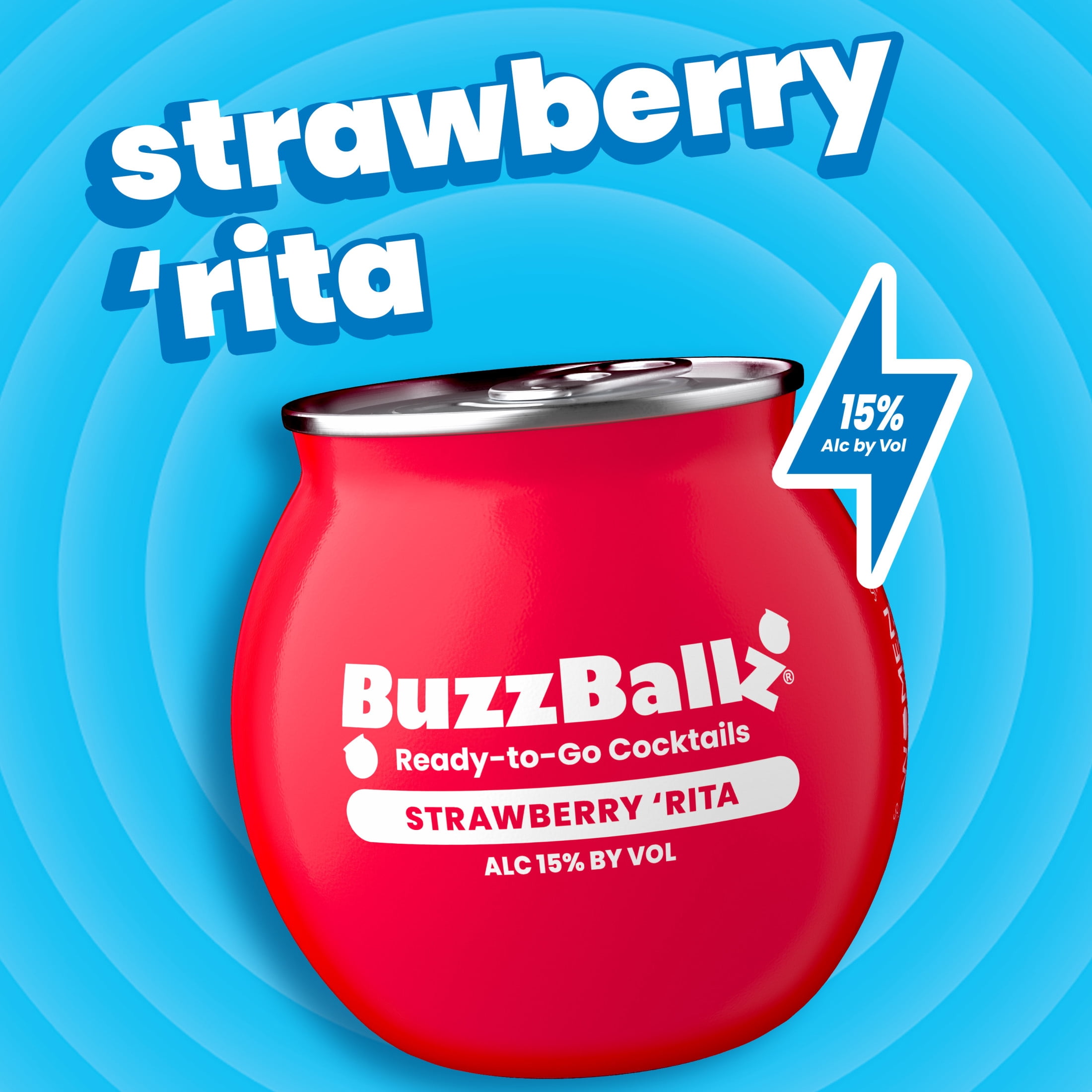 BuzzBallz Chillers Strawberry 'Rita, 187 mL Can, ABV 15%