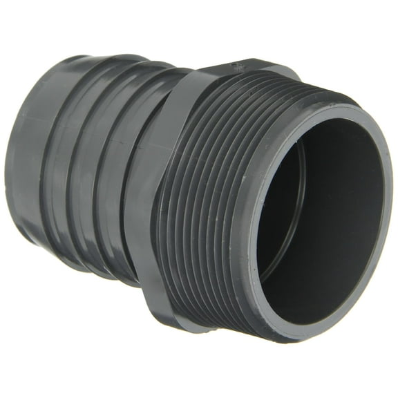 Dura 1436 Series PVC Tube Fitting, Adapter, Schedule 40, Gray, 2" Barbed x NPT Male