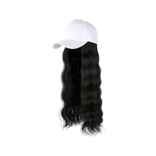 Seitruly Peluca de gorra de béisbol para mujer, extensión de pelo falso decorativo ondulado largo y rizado, sombrero de decoración, accesorio Cuidado del cabello Sombrero Blanco Negro Seitruly CE014807-04