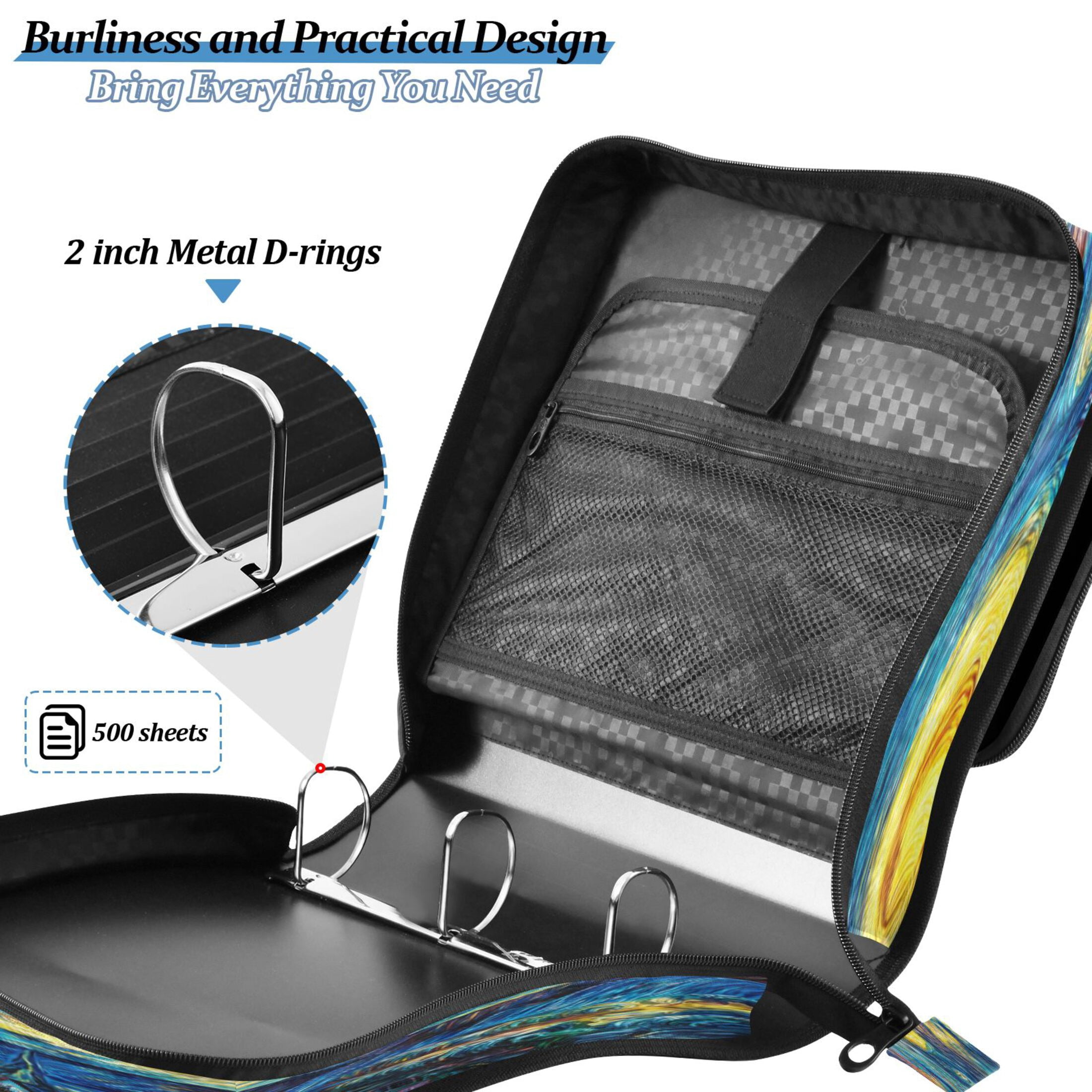 3 Ring Zipper Binder Stationery Organizer for Study Work Home Travel, All-Purpose File Folder Storage Bag for Daily Document Organization Swirling Sky over The Village