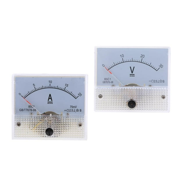 2pcs Precisión DC 0-20A y 0-30V Medidor de panel analógico Amperímetro Probador de corriente