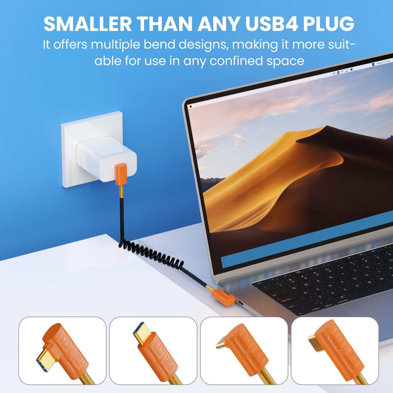 Spring Coiled Data Cable USB Type C Telescopic Charging Wire Line Adjustable Length up to 1.1m Support 240W Charging