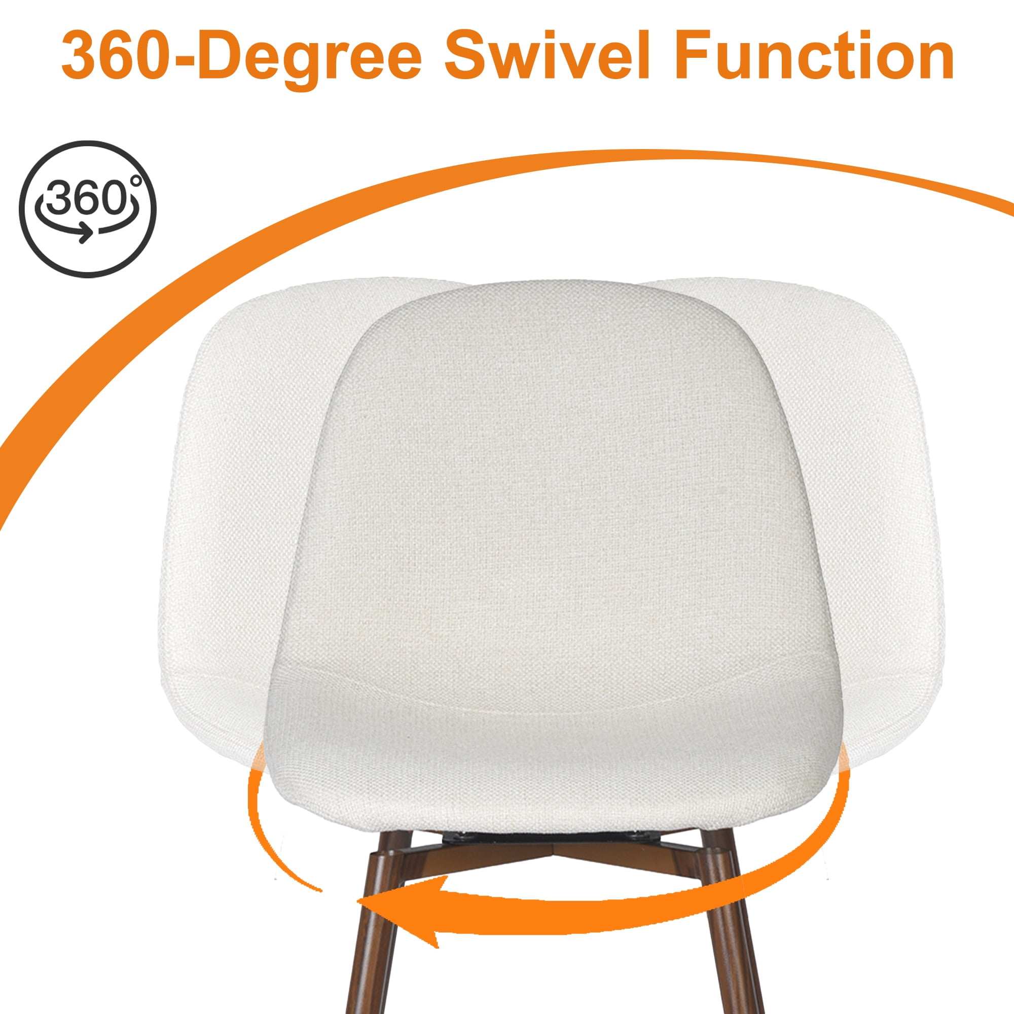 Homy Casa 26" Swivel Counter Height Bar Stools, Set of 2, Beige Fabric, Wood-Look Metal Legs