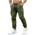 thumbnail image 3 of MXALUOB Men's Cargo Joggers Drawstring Cuffed Ankle Elastic Waist Pants with Multi Pockets Regular Fit Solid Color Pull On Trousers, 3 of 6