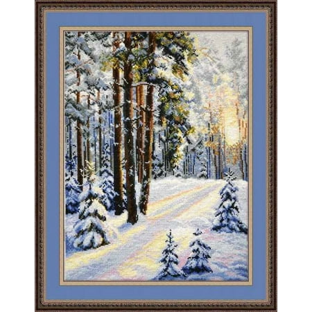 UPC: 4660009925726 | Cross-Stitch Kit on Aida Canvas A Winter Road 727 By Oven Needlework Winter White