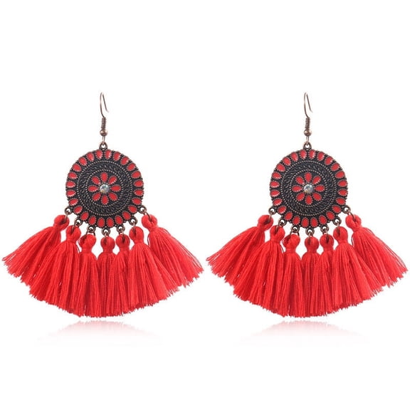 ERDOUY Bohemian Ethnic Earrings Oversized Drop Earrings Dangle Earrings for Women Ladies(Red)