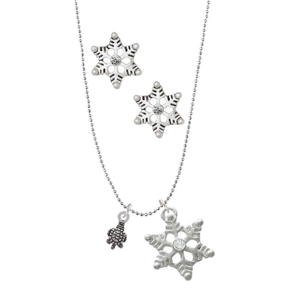 Delight Jewelry Silvertone Mini Sea Turtle Silver tone Snowflake Charm Necklace and Stud Earrings