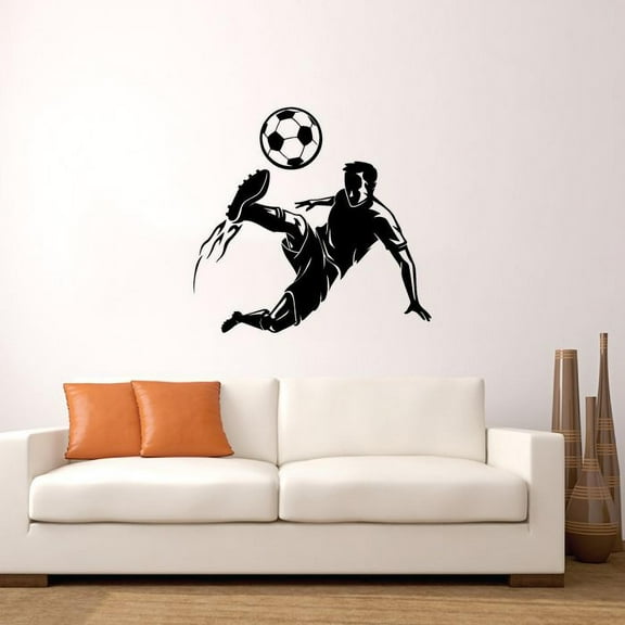 Soccer Player Silhouette Soccer Kick Backheel Bicycle Kick Vinyl Wall Sticker Art Decal Sport Boys Girls Kids Room Design Bedroom Decor Soccer PlayerSports Vinyl Decoration Size (30x22 inch)