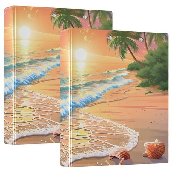 Sunset Beach Seastar Palm Tree Hardcover 3 Ring Binder 1.5 inch Round Rings with Interior Pockets Binders Organizer Office School 1 Pack