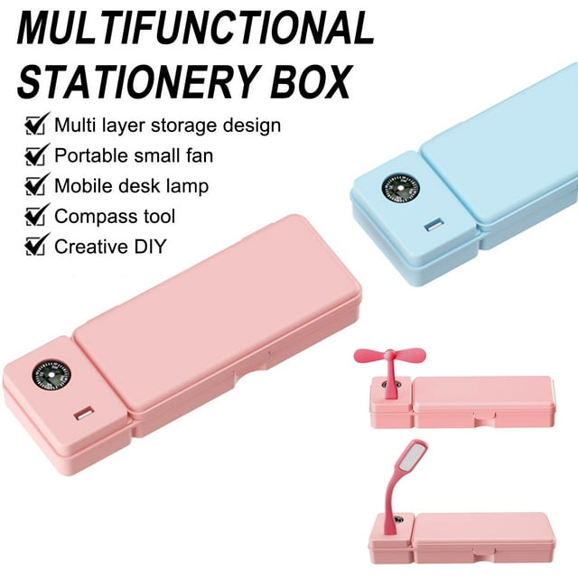 Fiudx Estuche Multifuncional, Ventilador de Escritorio y Luz Nocturna, Almacenamiento Multicapa, Lámpara de Estudio Portátil, Herramienta de Aprendizaje Creativo, Material Escolar, Opciones Azul/Rosa