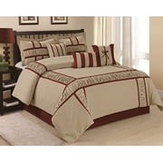7 Piece MARMA Ruffle & Patchwork Clearance bedding Comforter Set Fade Resistant, Wrinkle Free, No Ironing Necessary, Super Soft, All Sizes Queen King CalKing (King, Taupe/Burgundy)