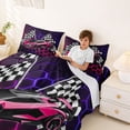 thumbnail image 3 of Erosebridal Racing Car Full Size Sheets for Kids Boys, Gradient Pink Honeycomb Bed Sheets, 1 Flat Sheet, 1 Fitted Sheet and 2 Pillowcases, 3 of 5