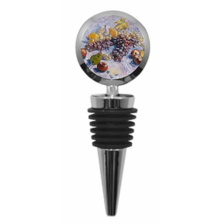Artist Vincent Van Gogh's Grapes, Lemons, Pears and Apples Painting - Wine Bottle Stopper - Silvertone Metal - Round (Best Clothing For Pear Shaped Figures)