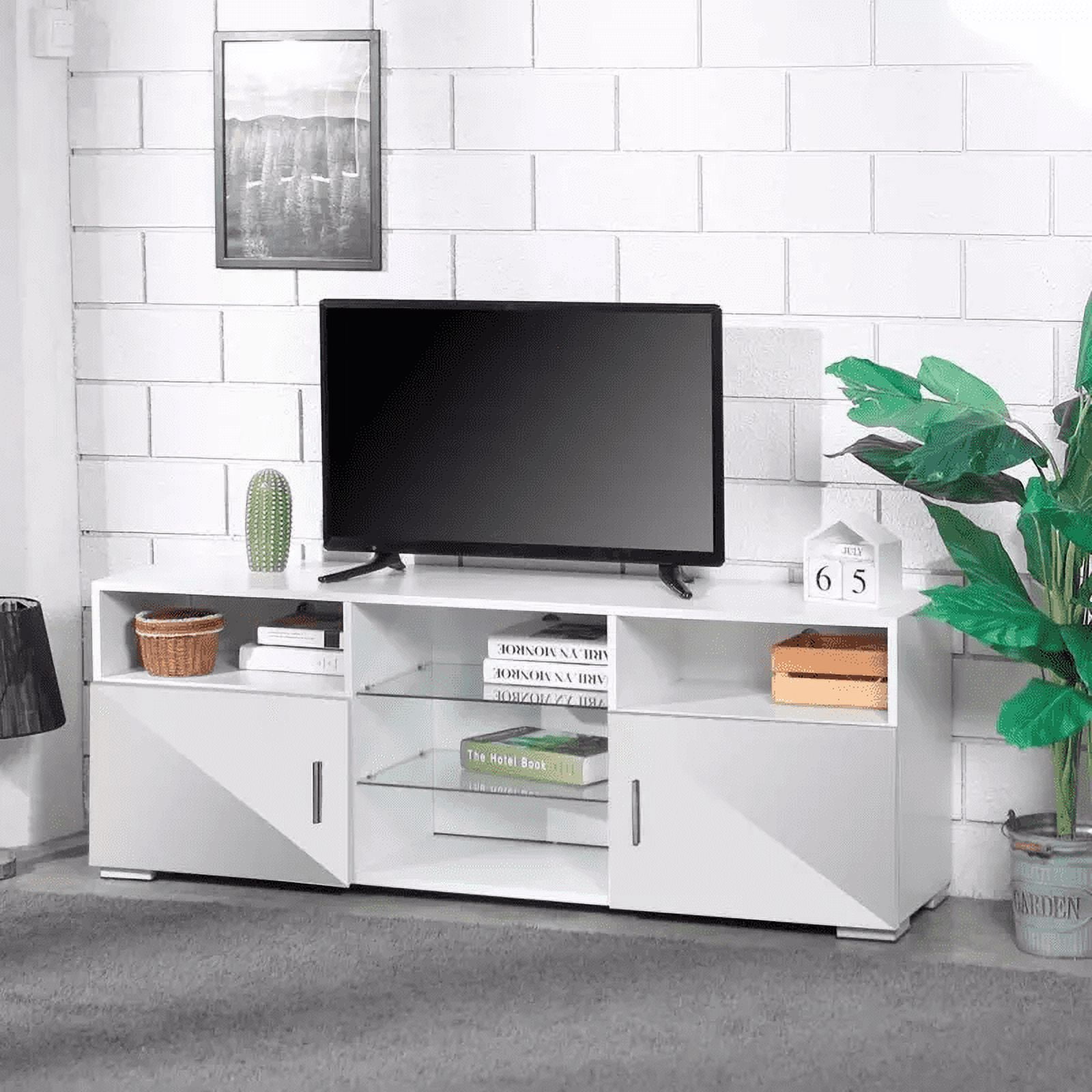 Aukfa LED TV Stand for TV up to 32-60", Storage Console Table for Living Room Bedroom,White
