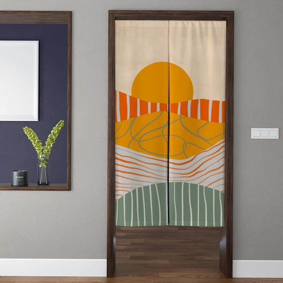 Blingpainting Bohemia Art Noren Door Curtain Vintage abstract lines sun landscape Pattern Doorway Curtain for Kitchen Partition Bedroom Door Privacy Decor