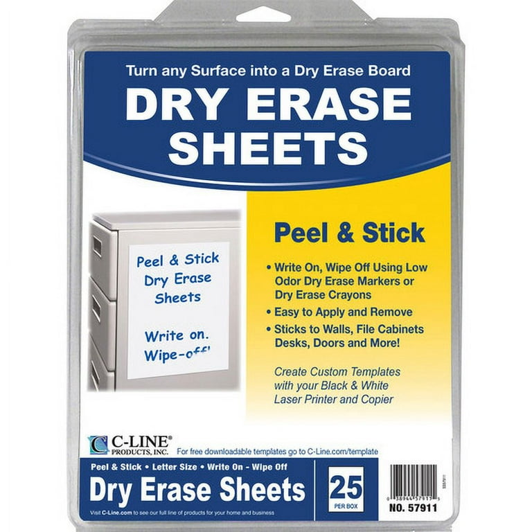 924335-7 C-Line Plastic Dry Erase Sheet, 8-1/2 Width, 11 Height, 25 PK