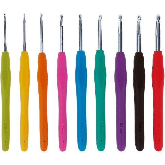 9 piezas de agujas de crochet de aluminio para tejer: herramientas de crochet multicolor con agarre de goma, kits de crochet para tejer a mano encajes, alfombras de flores, suéteres