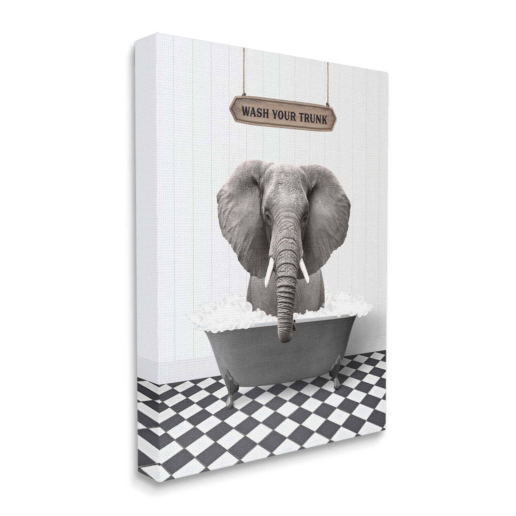 Stupell Industries Wash Your Trunk Bathroom Animals & Insects Painting Gallery Wrapped Canvas Print Wall Art, 24 x 30