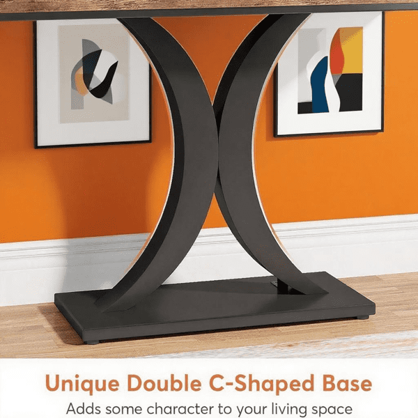 39.4" Industrial Console Table - Rustic Brown Wood Grain with Curved Edge, Heavy-Duty Geometric Base, Narrow Entryway Table for Living Room, Hallway & Foyer