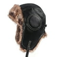 thumbnail image 4 of Bomber Hat Men Winter Soft Leather Soviet Ear Flaps Pilot Hats -1, 4 of 5